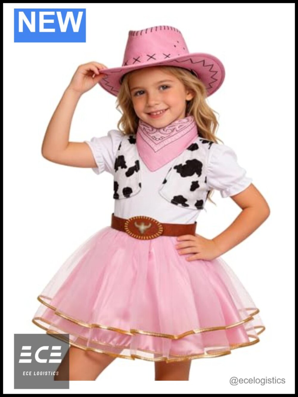 Girls Cowgirl Costume Dress Hat Bandana Western Rodeo Dress Up